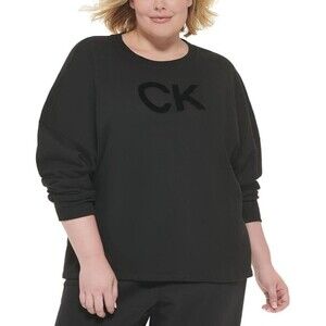 Calvin Klein Women's Plus Size Sweatshirt Velvet Logo French Terry Black 2X